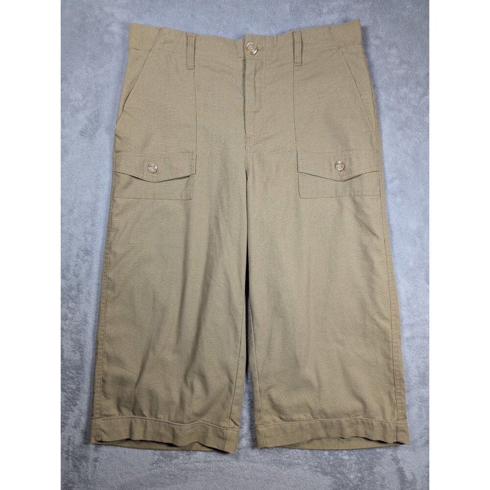 One 5 One Linen Pants Womens Size Large High Rise Elastic Waist Wide Leg Cropped